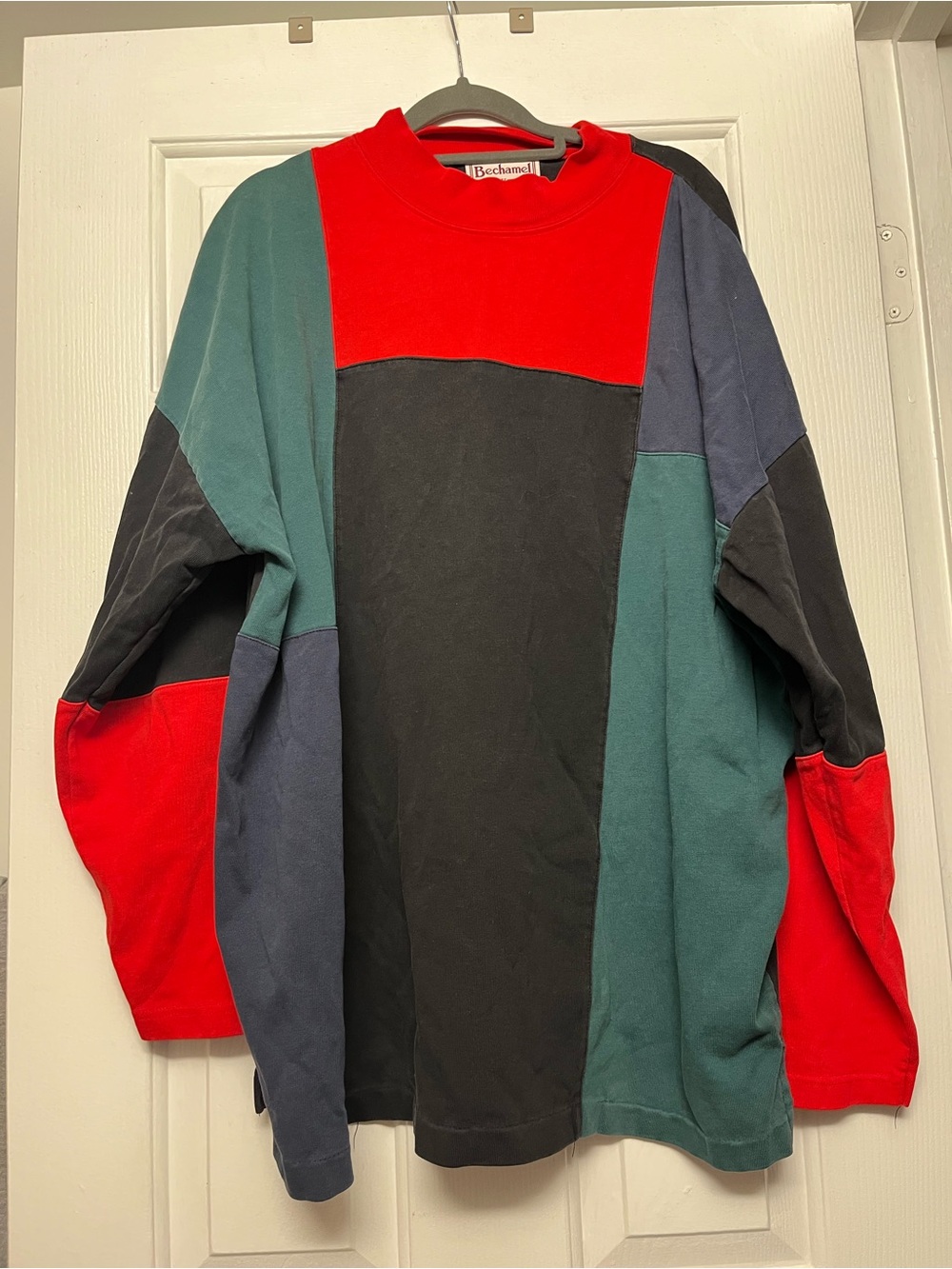 Vintage Colorblock Crewneck Sweatshirt - Bold Red, Teal, Navy & Black